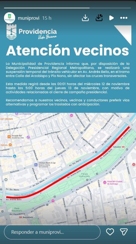 Municipalidad de Providencia - Cortes de tránsito por cierre de campaña