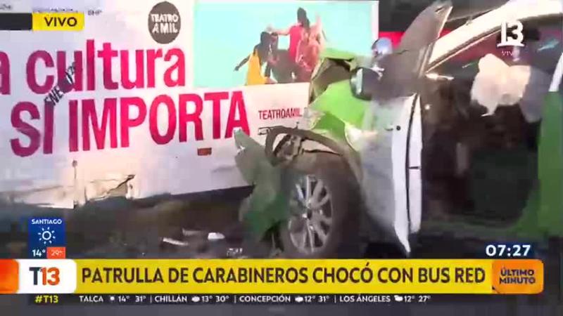 T13 - Dos carabineros lesionados tras choque de patrulla con bus de RED EN Pudahuel