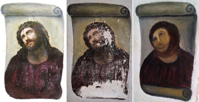 AFP - Las tres versiones que hubo del 'Ecce Homo' de Borja: el original, el desgastado y el restaurado