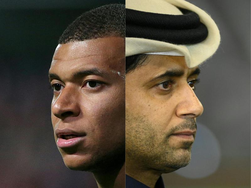 AFP - El futbolista Kylian Mbappe y el presidente del PSG, Nasser Al-Khelaïfi