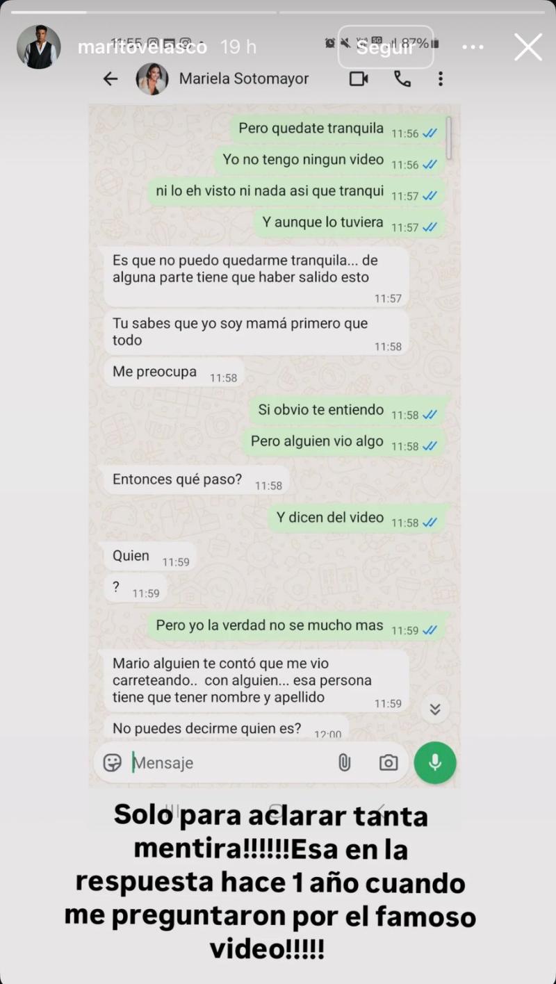 Instagram - Chat de Mario Velasco con Mariela Sotomayor