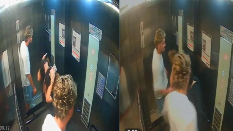 Captura CNN Brasil - Captan a turista norteamericano agrediendo a su novia en ascensor en Brasil: Fue detenido