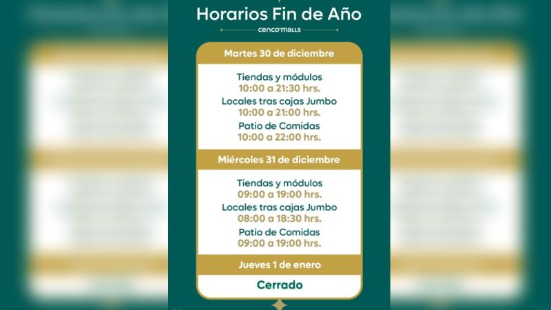 Instagram/cencomallscl - Horarios especiales de los malls por Año Nuevo