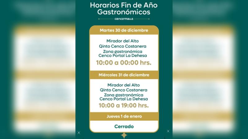 Instagram/cencomallscl - Horarios especiales de los malls por Año Nuevo