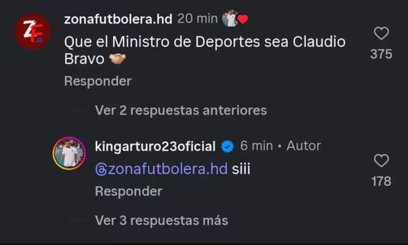captura redes - Arturo Vidal tiene claro a su candidato como Ministro del Deporte: Es un ícono de la Generación Dorada