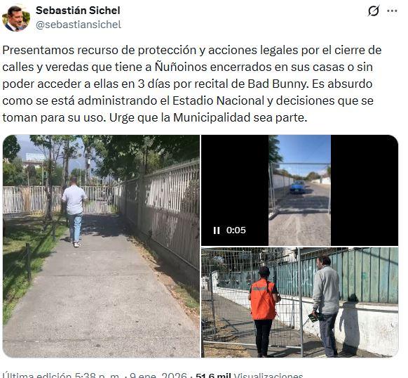 Alcalde Sichel por cierres por el concierto de Bad Bunny - X (ex Twitter)