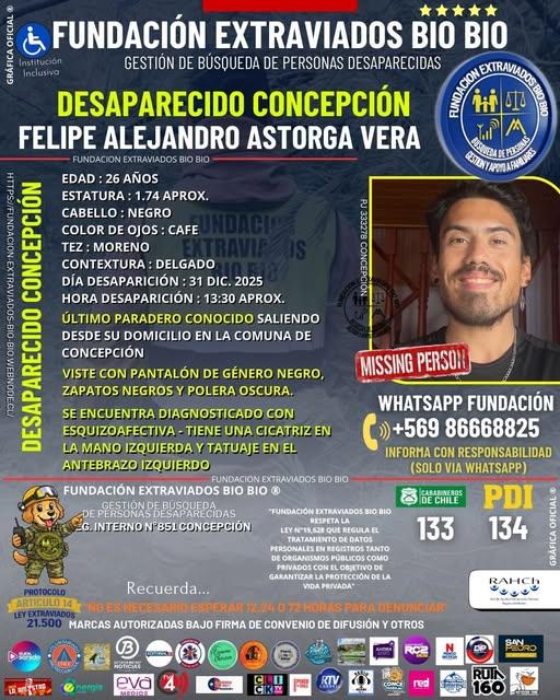 Facebook - Felipe Astorga, joven desaparecido en Concepción
