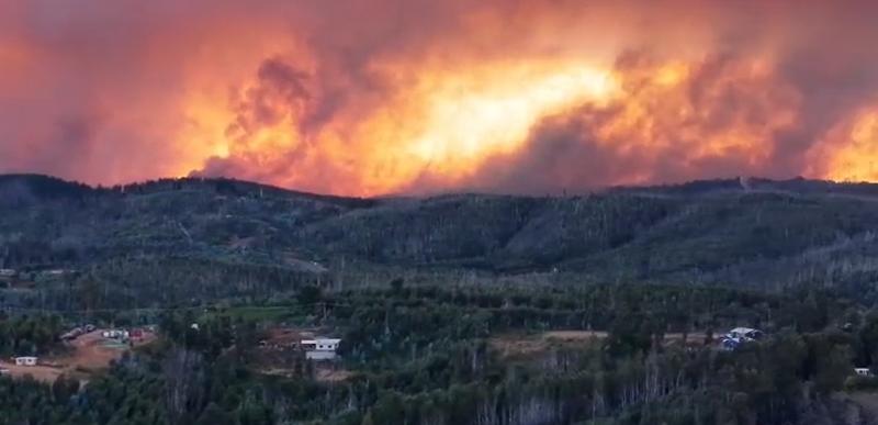 T13 - Columnas de humo y cielo totalmente rojizo: Registros evidencian la magnitud de incendios forestales en el Biobío y Ñuble | Captura de RRSS