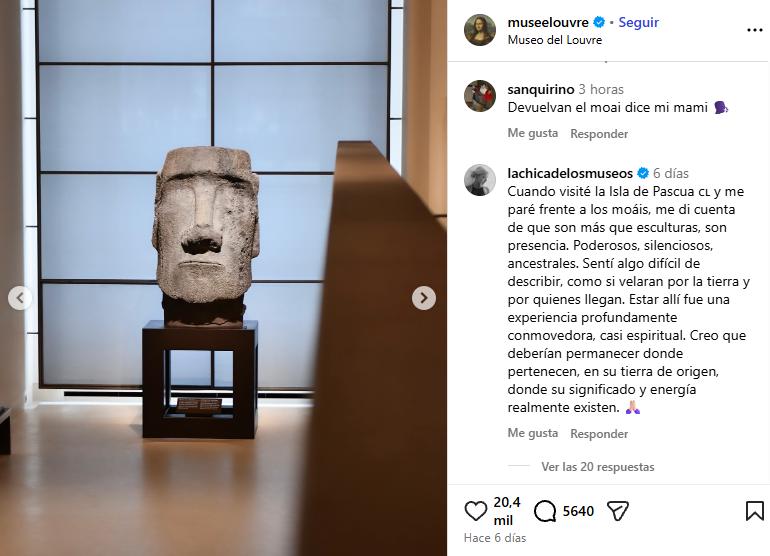 @museelouvre - Museo francés publica foto de moái en exhibición y chilenos los inundan en recetas