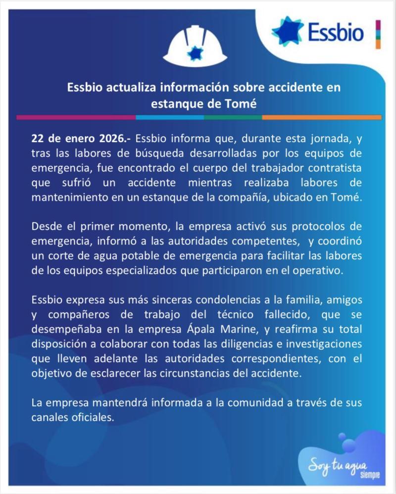 Essbio - Declaración de la empresa por muerte de trabajador