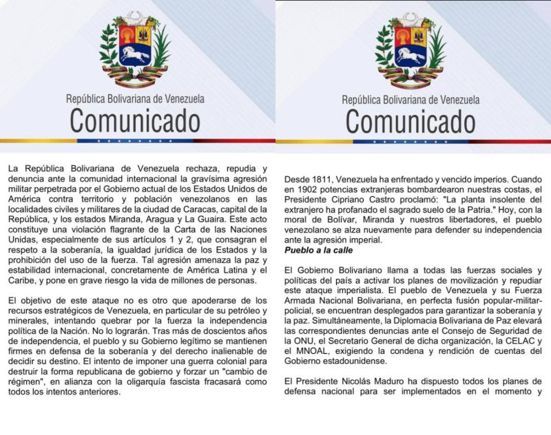 Maduro decreta estado de excepción y pide "movilización" de la población tras explosiones en Caracas