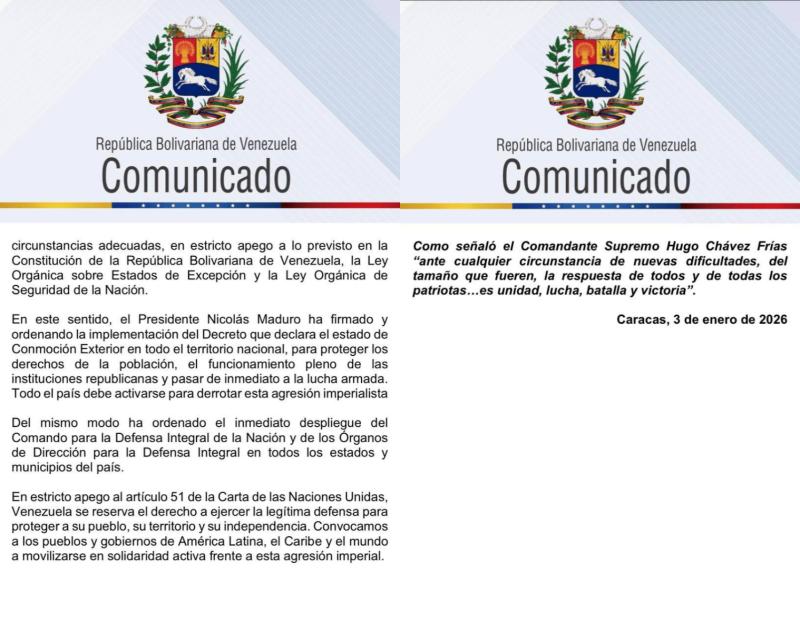 Maduro decreta estado de excepción y pide "movilización" de la población tras explosiones en Caracas