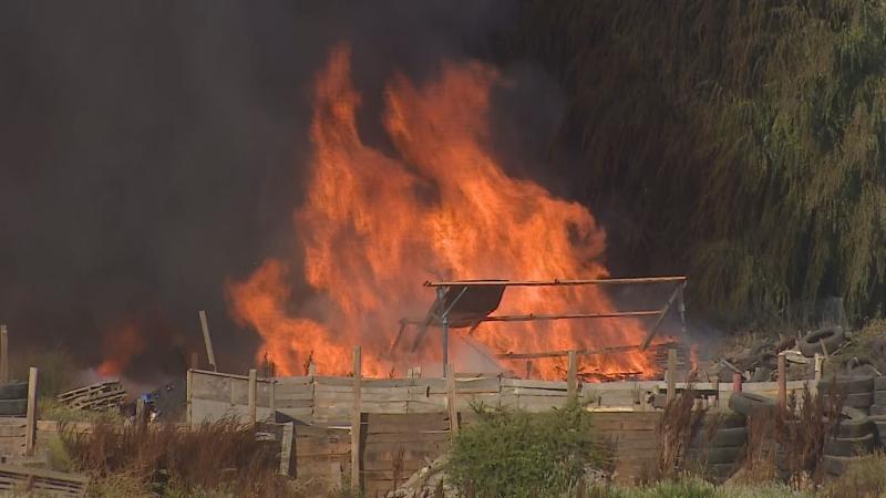 Incendio en fábrica de pallets en Pudahuel - T13