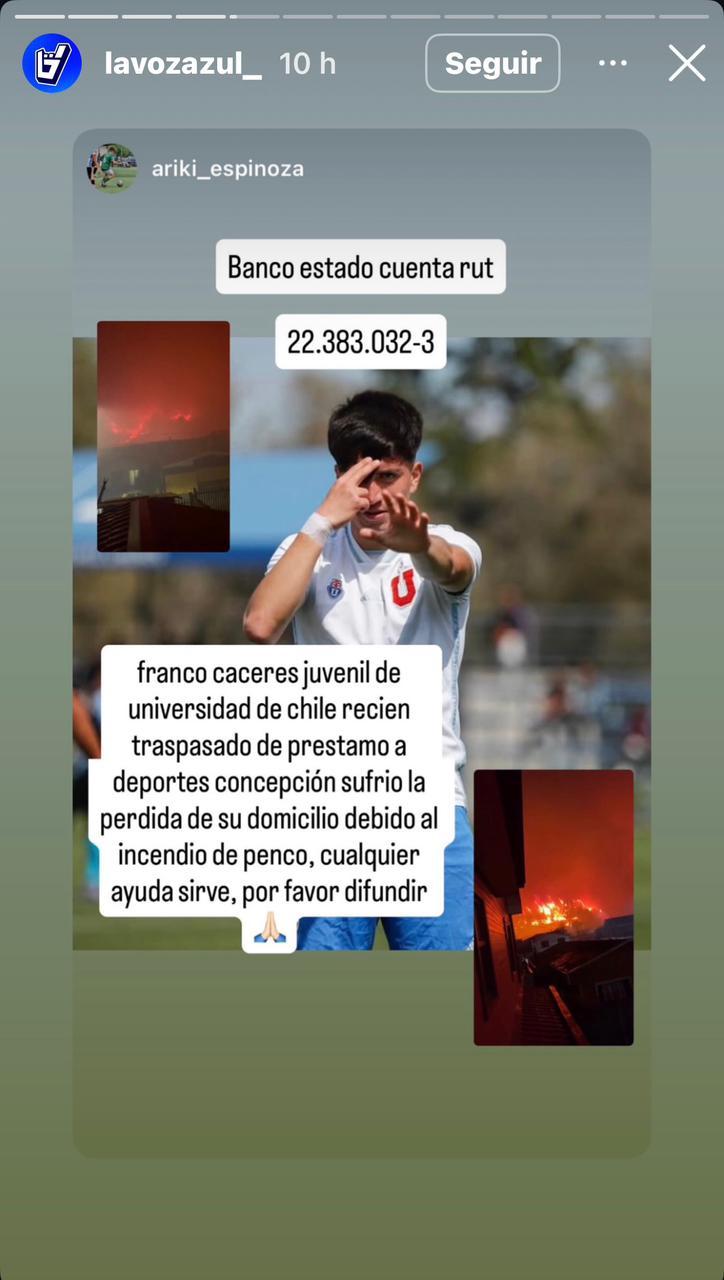 Dos futbolistas de la U pierden sus casas en incendios forestales | Instagram