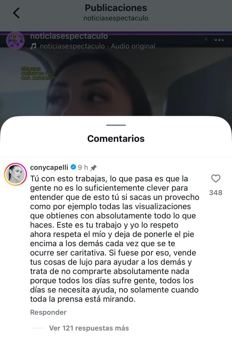 Instagram (@noticiasespectaculo) - Respuesta de Cony Capelli a Naya Fácil