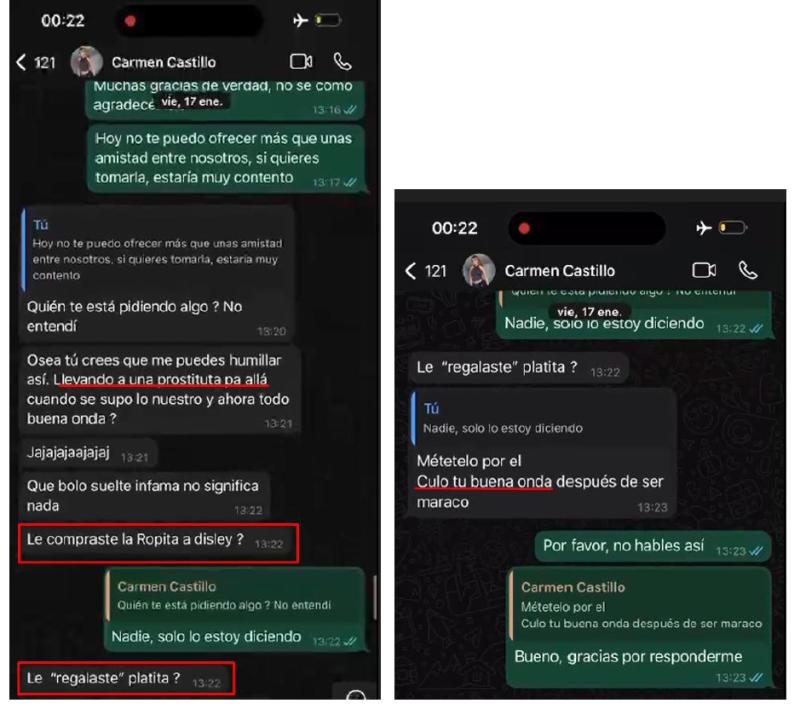 T13 - Los chats en los que Carmen Tuitera encaró a Maripán por Disley Ramos