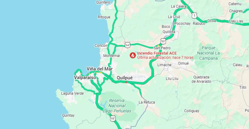 Captura: Así se ven los incendios forestales activos en Google Maps