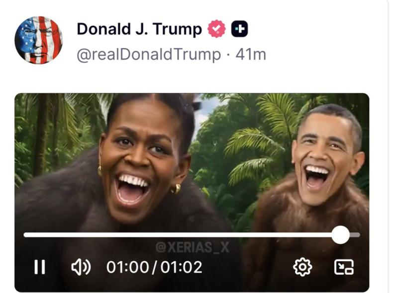 Barack Obama se refiere al vídeo racista compartido por Trump: lo representaba a él y a Michelle Obama como monos