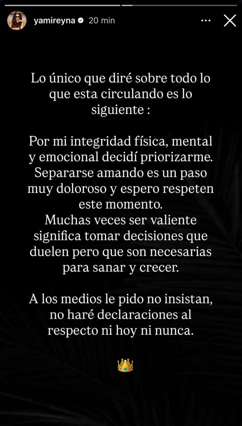 Instagram - Yamila Reyna confirma quiebre con Américo