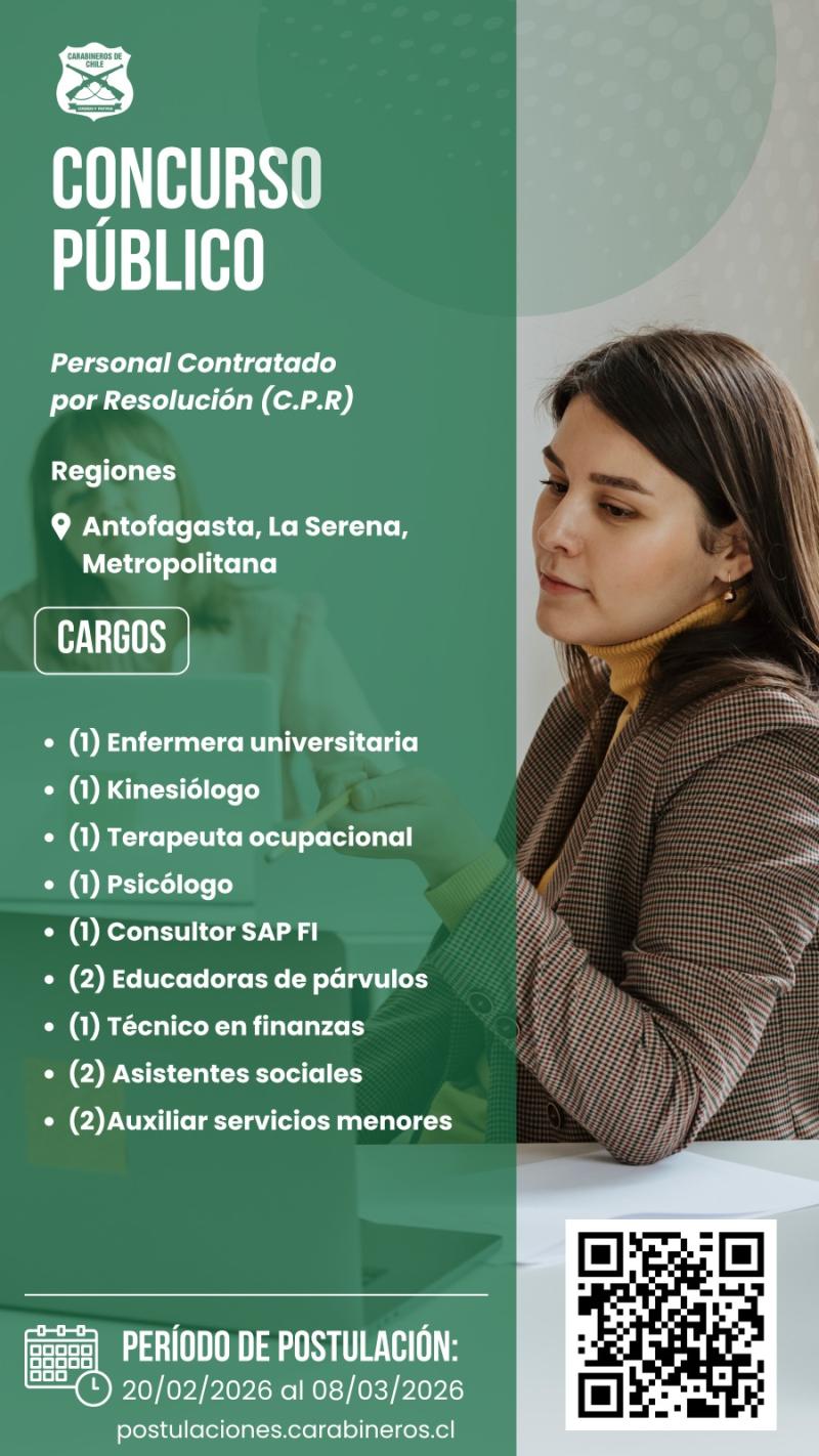 Carabineros ofrece 12 puestos de trabajo con sueldos que pueden superan los $3 millones