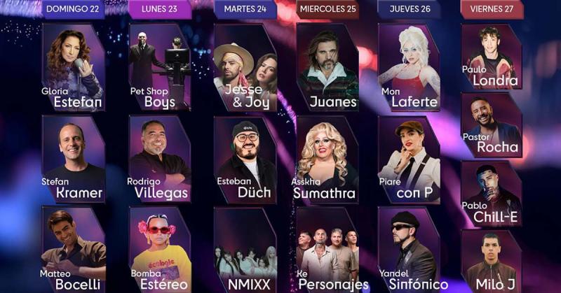 Festival de Viña 2026: Esta es la parrilla de artistas por día | Festival de Viña del Mar