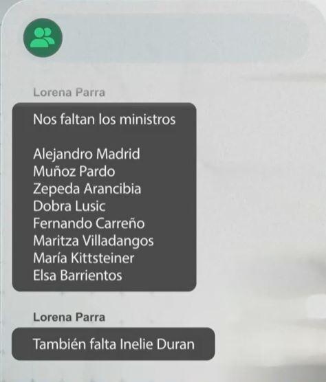 Mensaje de Lorena Parra a Luis Hermosilla con los ministros que necesitaba que votaran por ella - T13