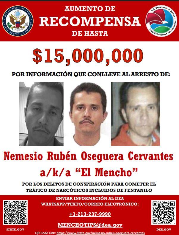 Recompensa por El Mencho - Departamento de Estado de EE.UU.