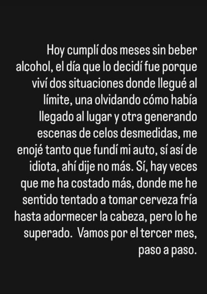 Álvaro Ballero reveló que lleva dos meses sin beber alcohol - Instagram
