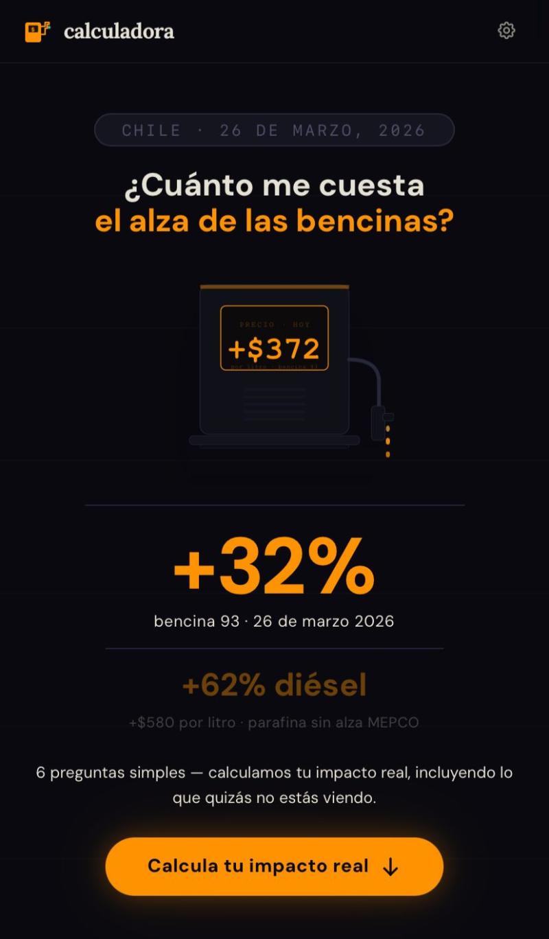 Alza de bencinas en Chile: descubre cuánto impactará realmente en tu bolsillo con esta calculadora online - Captura alzadebencinas.cl