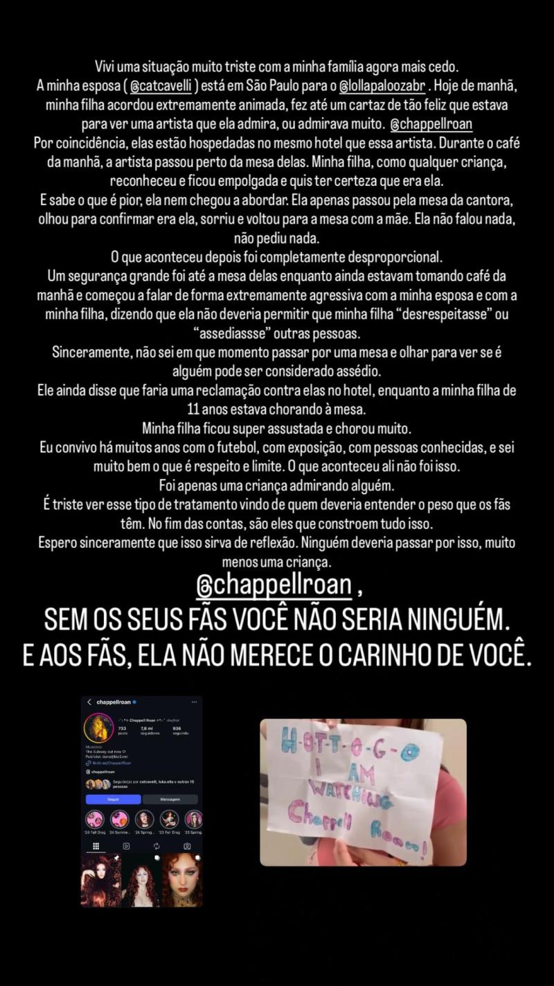 Futbolista brasileño critica duramente a Chappell Roan por supuesto altercado con su hija: “Mi hija estaba aterrorizada y lloró mucho” - RRSS - Instagram Jorginho Frello