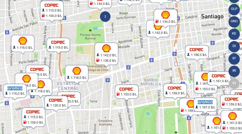 Captura bencinaenlinea.cl - Revisa dónde encontrar bencinas más baratas
