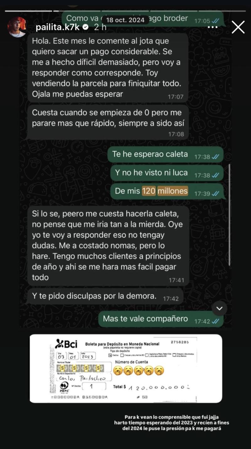 Redes sociales - Pailita entrega detalles en redes sociales por presunta estafa por $150 millones