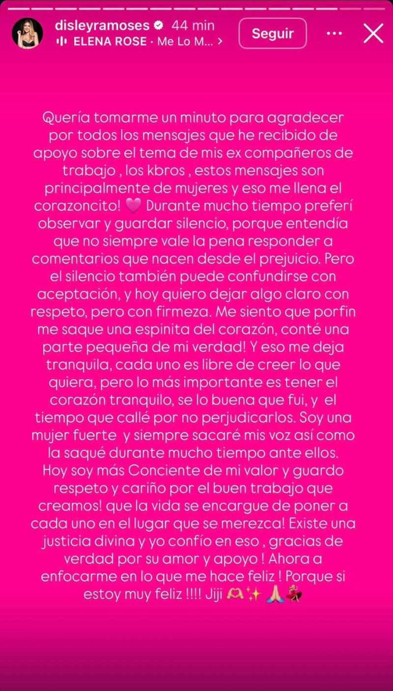 Instagram -  Disley Ramos responde con fuerte mensaje tras polémica con Los Kbros