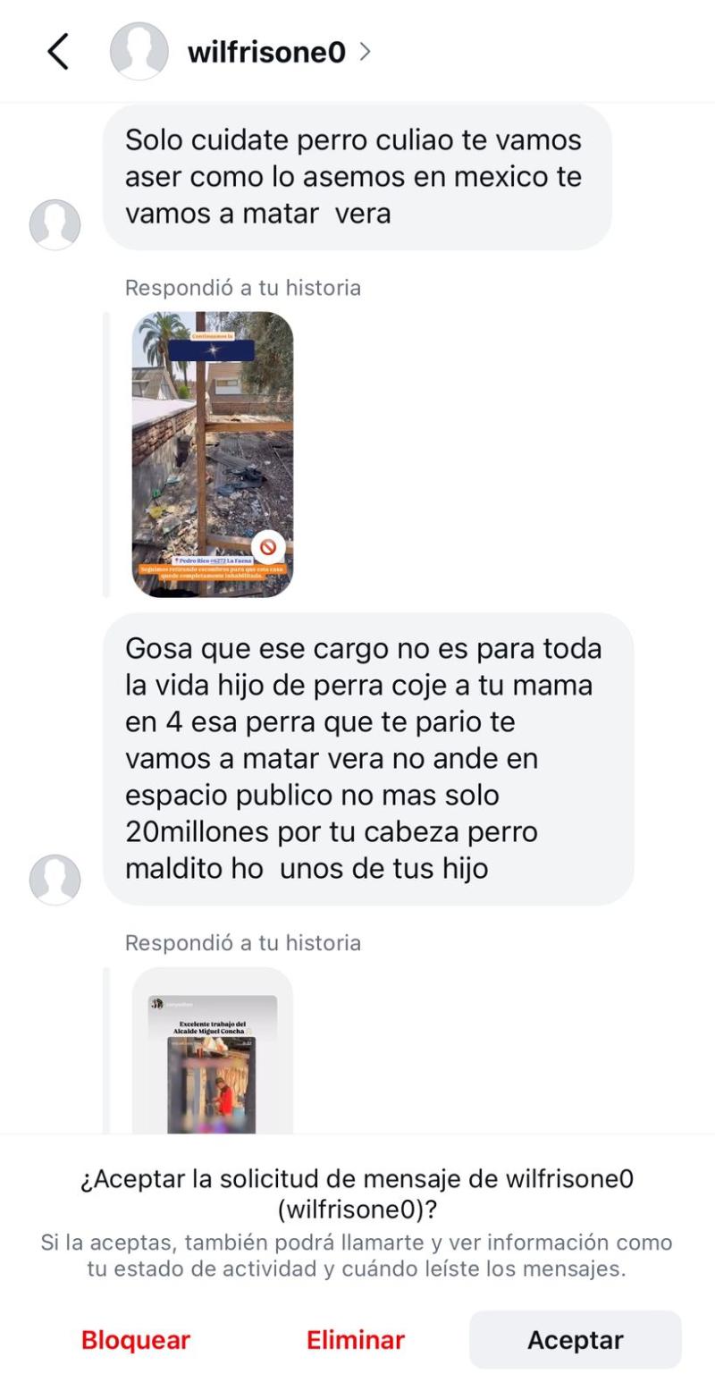 Municipalidad de Peñalolen - Mensajes con amenazas al alcalde Miguel Concha