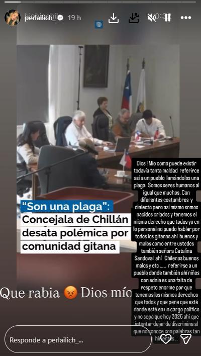 Perla Ilich cuestiona a concejala que trató de "plaga" a los gitanos - Instagram