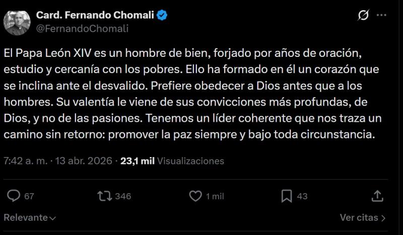 Captura de 'X' - El mensaje del Cardenal Fernando Chomali