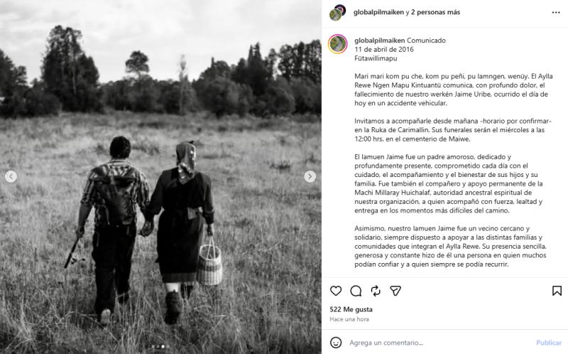 T13 - Muere en accidente vehicular werkén y pareja de Millaray Huichalaf, machi vinculada a "ritual" que terminó con dos fallecidos en Los Ríos | Captura de RRSS - @globalpilmaiken