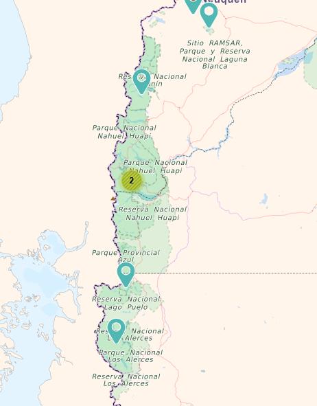 Mapa de los Parques Nacionales de Argentina (zona sur)