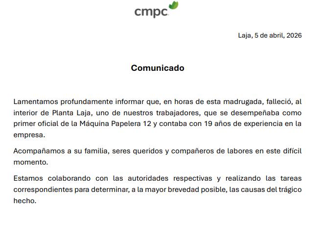 Comunicado CMPC por muerte de operador - Cedido