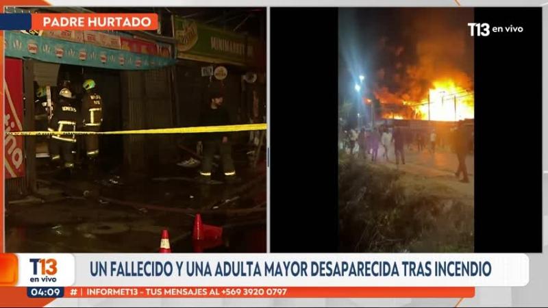 Adulto mayor murió en incendio que consumió minimarket en Padre Hurtado