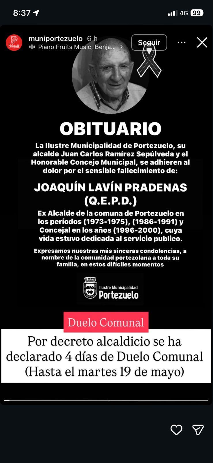 Fallece Joaquín Lavín Pradenas, padre del exalcalde de Las Condes y abuelo del exdiputado Joaquín Lavín