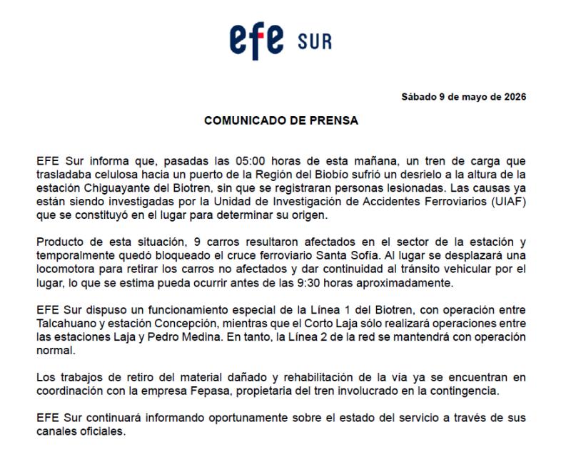 El comunicado de EFE