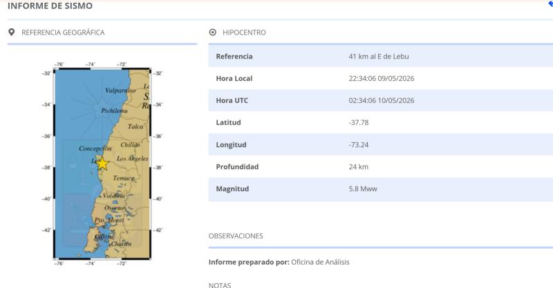 Captura: Centro Sismológico Nacional