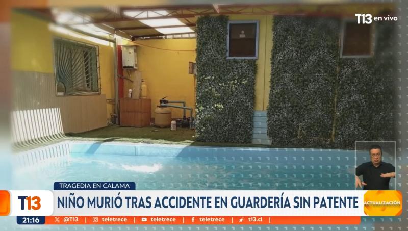 T13 - Piscina donde cayó y murió niño en Calama