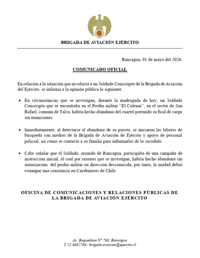 Comunicado por desaparición de conscripto