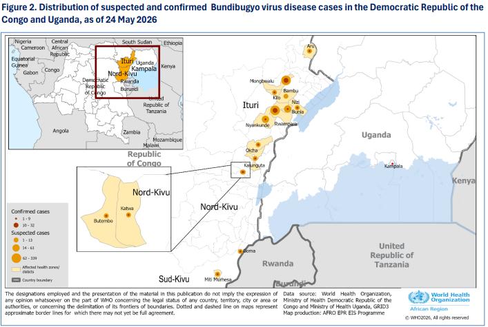Distribución de casos de ébola - OMS