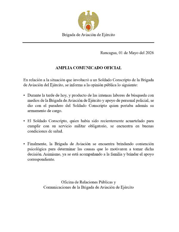 Comunicado del Ejército por hallazgo del conscripto