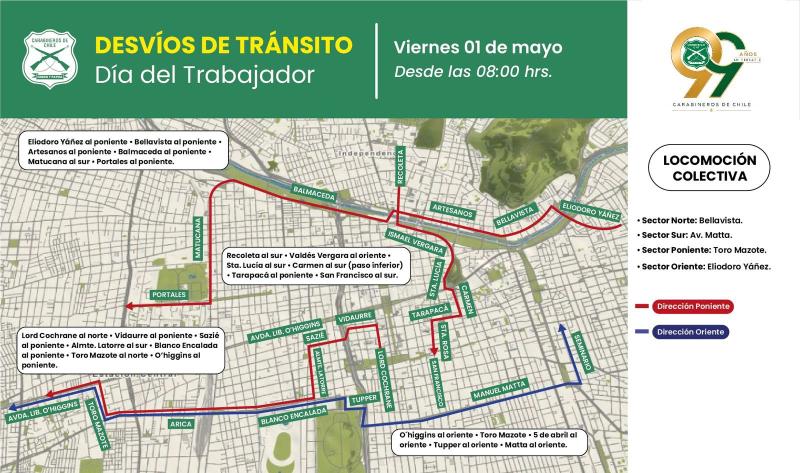 Revisa los desvíos de tránsito por el Día del Trabajador - @Carabdechile