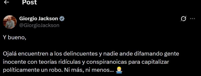 Captura - La reacción de Jackson por robo en Ministerio de la Mujer