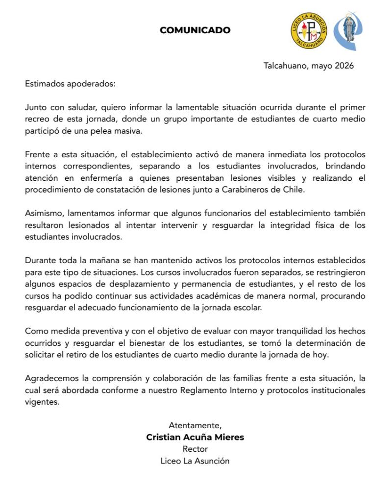 Cedida - El comunicado del liceo de Talcahuano